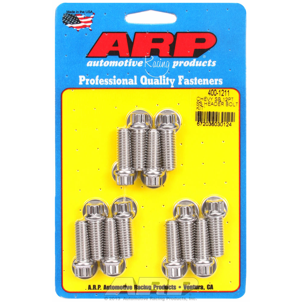 Photo for Automotive Racing Products (ARP) Exhaust Header Bolt Kit 400-1211; 3/8 in. -16 Polished Stainless Steel 12-Point for Chevy 262 to 400