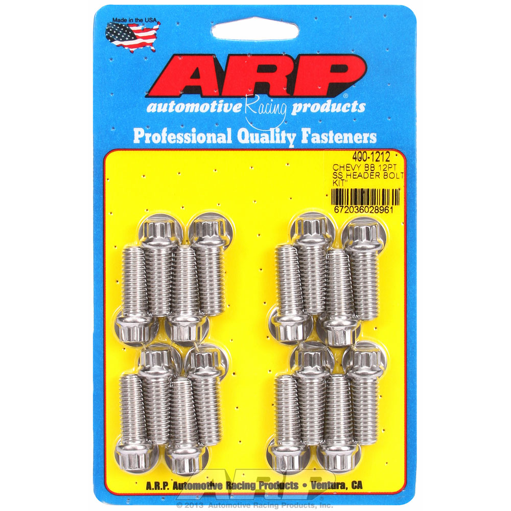 Automotive Racing Products (ARP) Exhaust Header Bolt Kit 400-1212; 3/8 in. -16 Polished Stainless Steel 12-Point for Chevy 396 to 454 