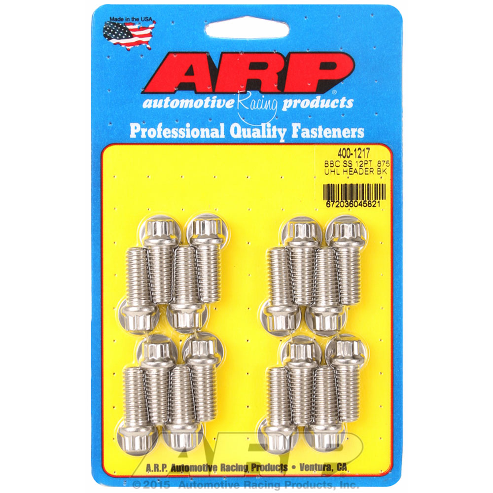 Photo for Automotive Racing Products (ARP) Exhaust Header Bolt Kit 400-1217; 3/8 in. -16 Polished Stainless Steel 12-Point for Chevy 396 to 454