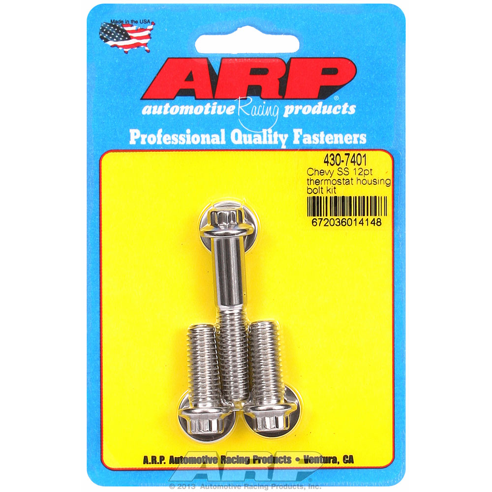 Photo for Automotive Racing Products (ARP) Thermostat Housing Bolt 430-7401; Polished Stainless Steel 12-Point Bolt (2) 1.000, (1) 2.000 in. 3/8 in. for Chevy 262 to 400
