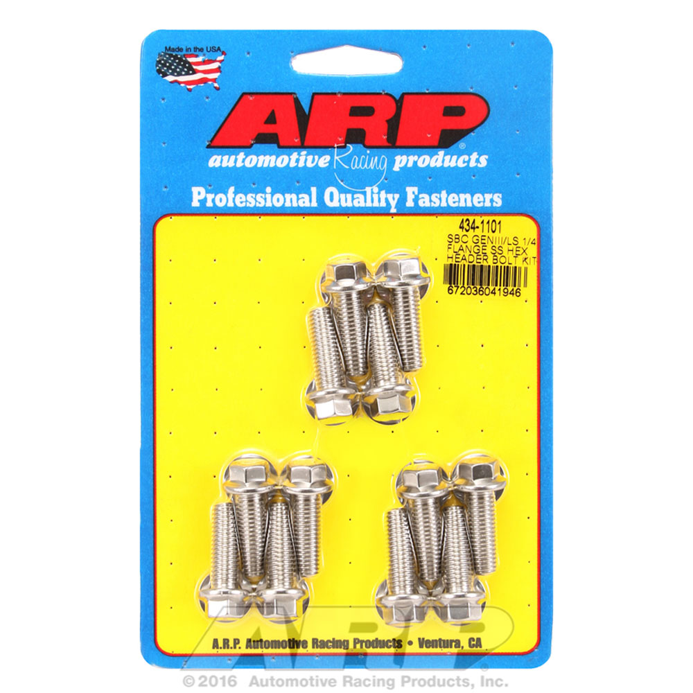 Automotive Racing Products (ARP) Exhaust Header Bolt Kit 434-1101; M8 x 1.25 Polished Stainless Steel Hex Head for GM LS 