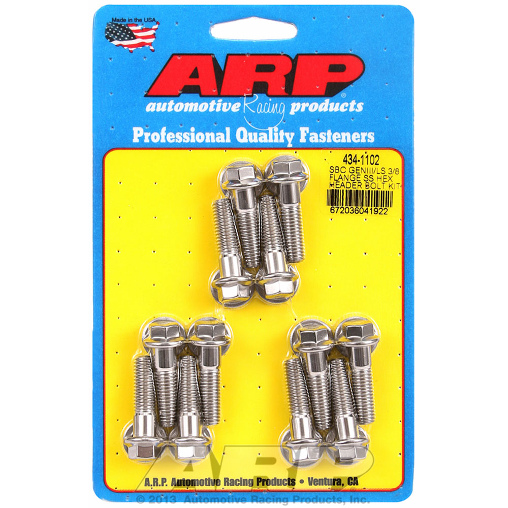 Automotive Racing Products (ARP) Exhaust Header Bolt Kit 434-1102; M8 x 1.25 Polished Stainless Steel Hex Head for GM LS 