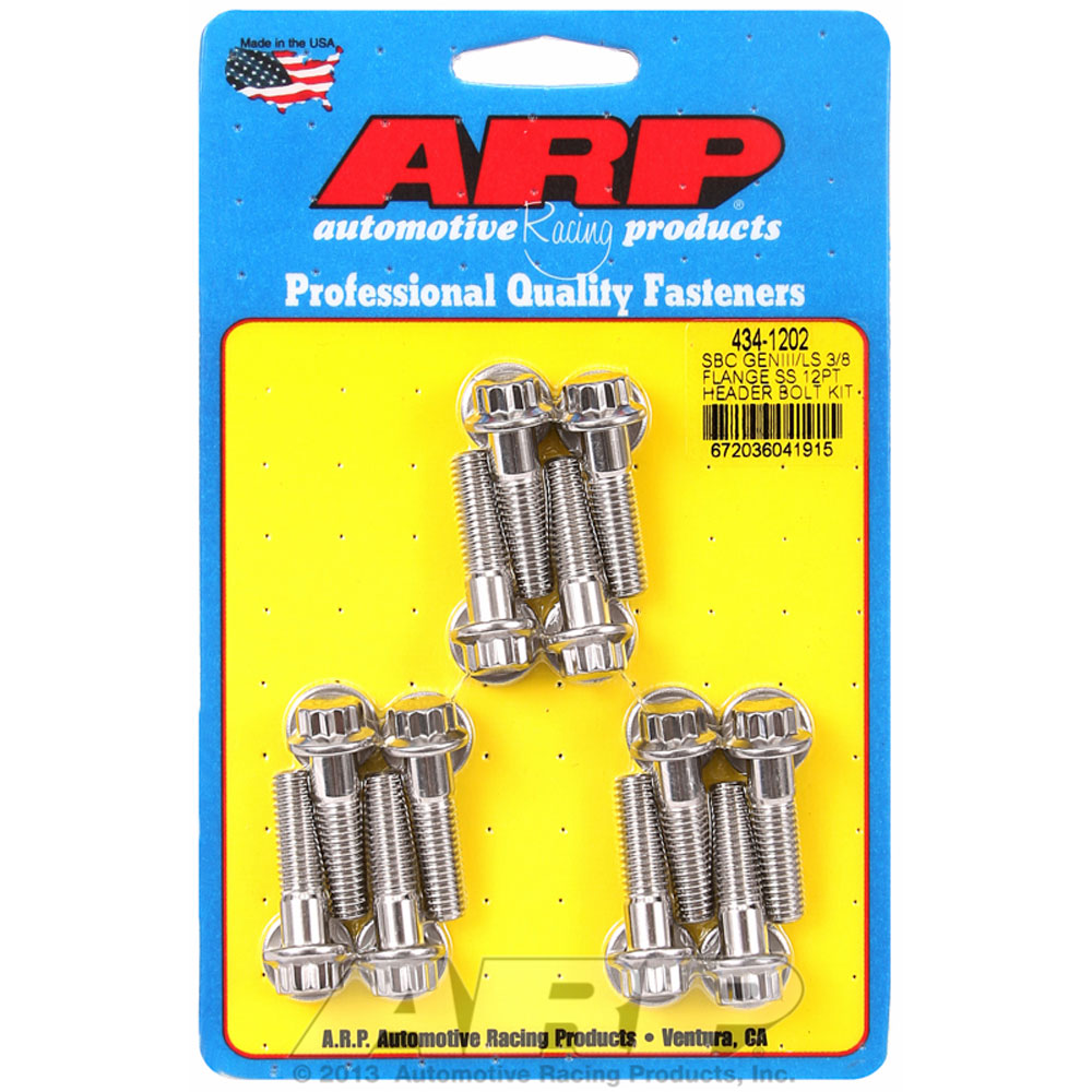Photo for Automotive Racing Products (ARP) Exhaust Header Bolt Kit 434-1202; M8 x 1.25 Polished Stainless Steel 12-Point for GM LS