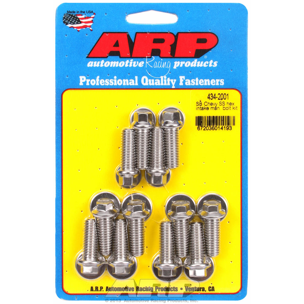 ARP Intake Manifold Bolts 434-2001; Polished Hex Head Stainless Steel for Chevy 262 to 400 