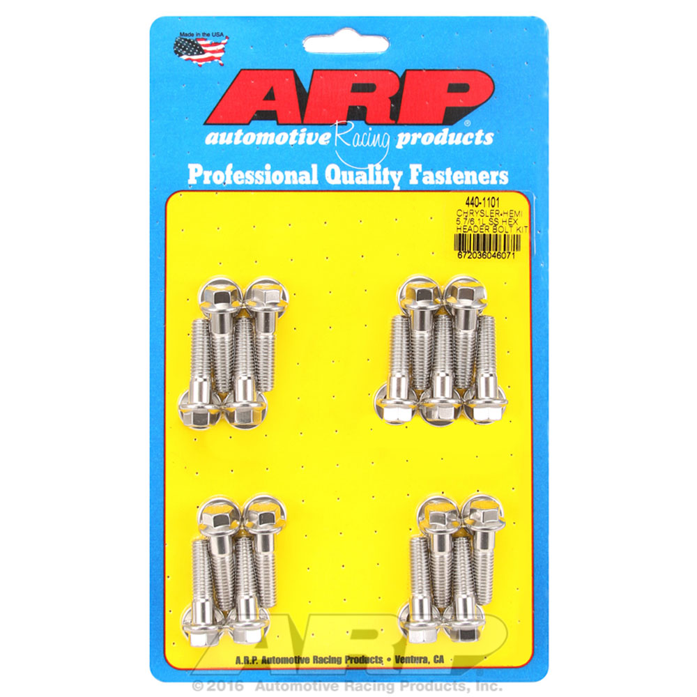 Photo for Automotive Racing Products (ARP) Exhaust Header Bolt Kit 440-1101; M8 x 1.25 Polished Stainless Steel Hex Head for Chrysler, Dodge 5.7L, 6.1L Gen III HEMI