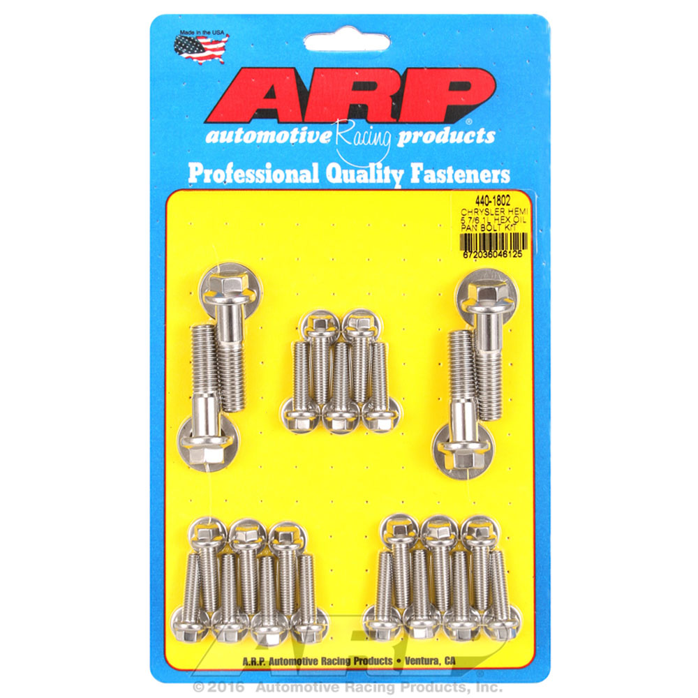 Photo for Automotive Racing Products (ARP) Oil Pan Bolt Set 440-1802; Hex Bolt Polished Stainless Steel for Chrysler 5.7L, 6.1L Gen III HEMI 