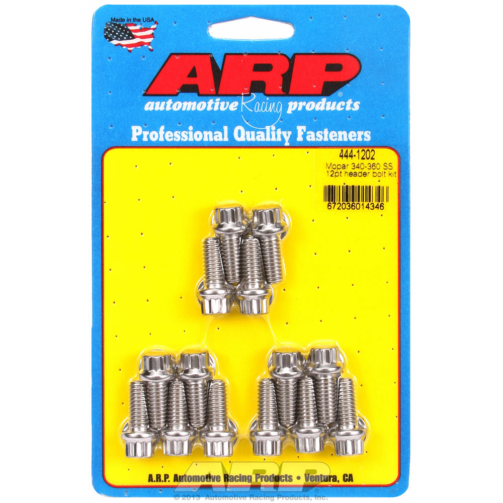 Automotive Racing Products (ARP) Exhaust Header Bolt Kit 444-1202; 5/16 in. -18 Polished Stainless Steel 12-Point for Chrysler 273 to 360 LA 