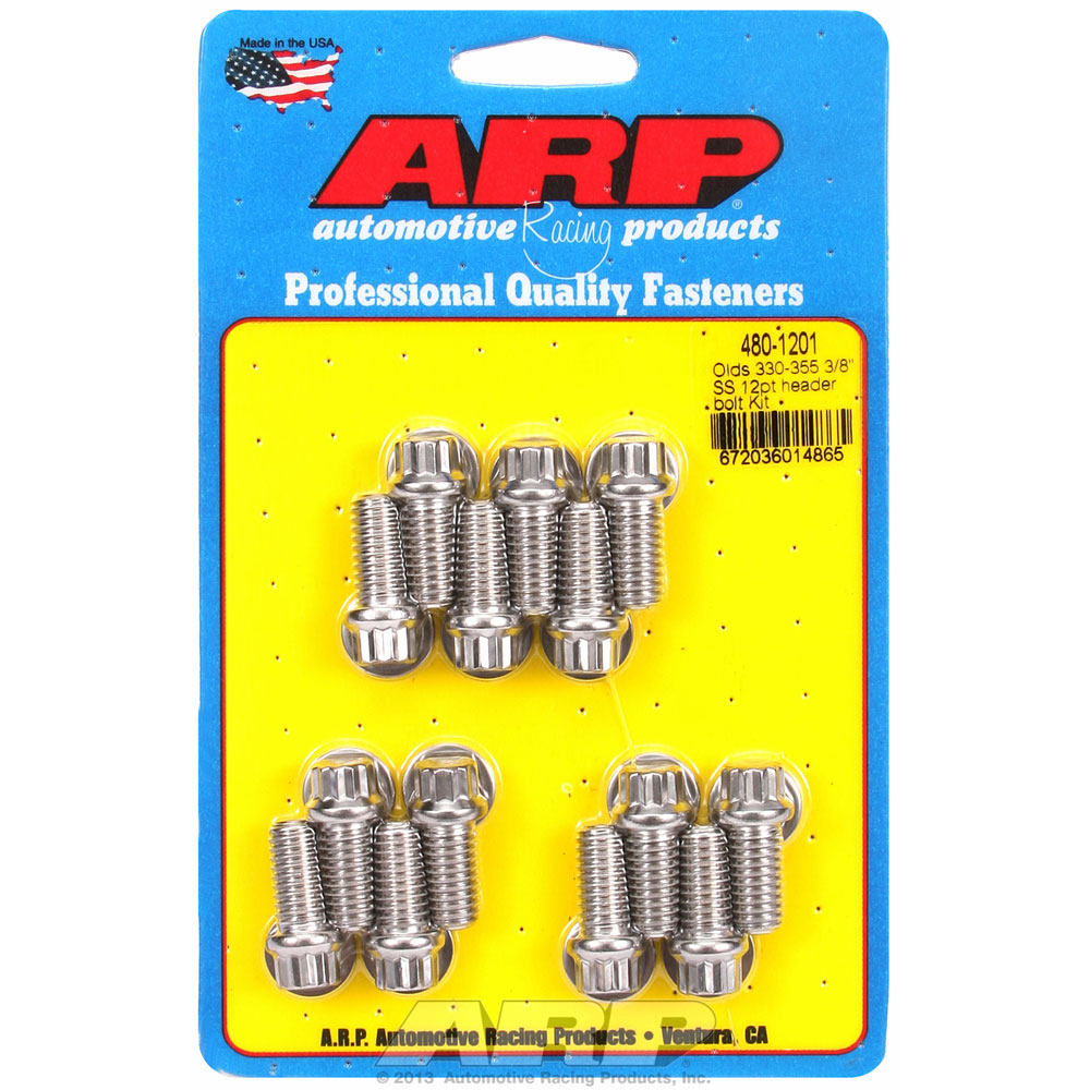 Automotive Racing Products (ARP) Exhaust Header Bolt Kit 480-1201; 3/8 in. -16 Polished Stainless Steel 12-Point for Oldsmobile 330 to 455 