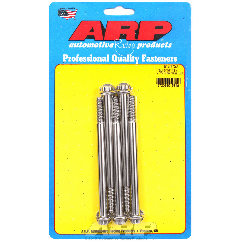 Photo for Automotive Racing Products (ARP) Bolt Set 612-4750; 5/16 in. -18 4.750 in. 12-Point Polished Stainless Steel