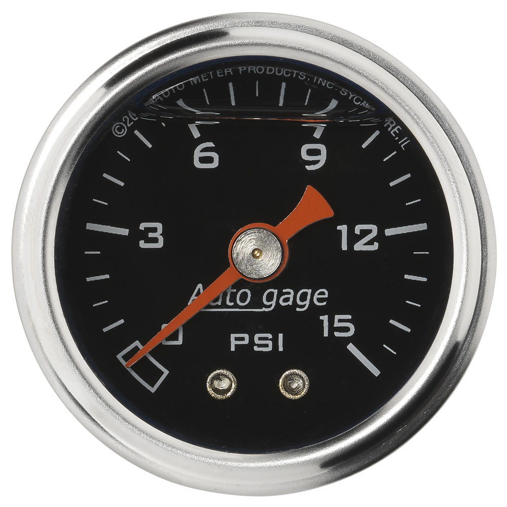 Auto Meter Fuel Pressure Gauge 2172; Auto Gage Liquid Filled Inline 0 to 15 PSI 1-1/2 in. Mechanical 