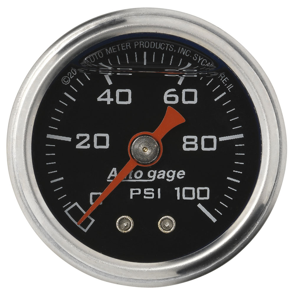 Auto Meter Fuel Pressure Gauge 2174; Auto Gage Liquid Filled Inline 0 to 100 PSI 1-1/2 in. Mechanical 