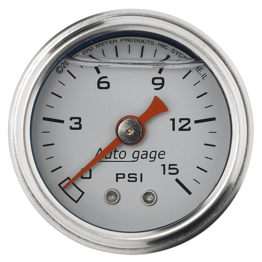 Auto Meter Fuel Pressure Gauge 2175; Auto Gage Liquid Filled Inline 0 to 15 PSI 1-1/2 in. Mechanical 