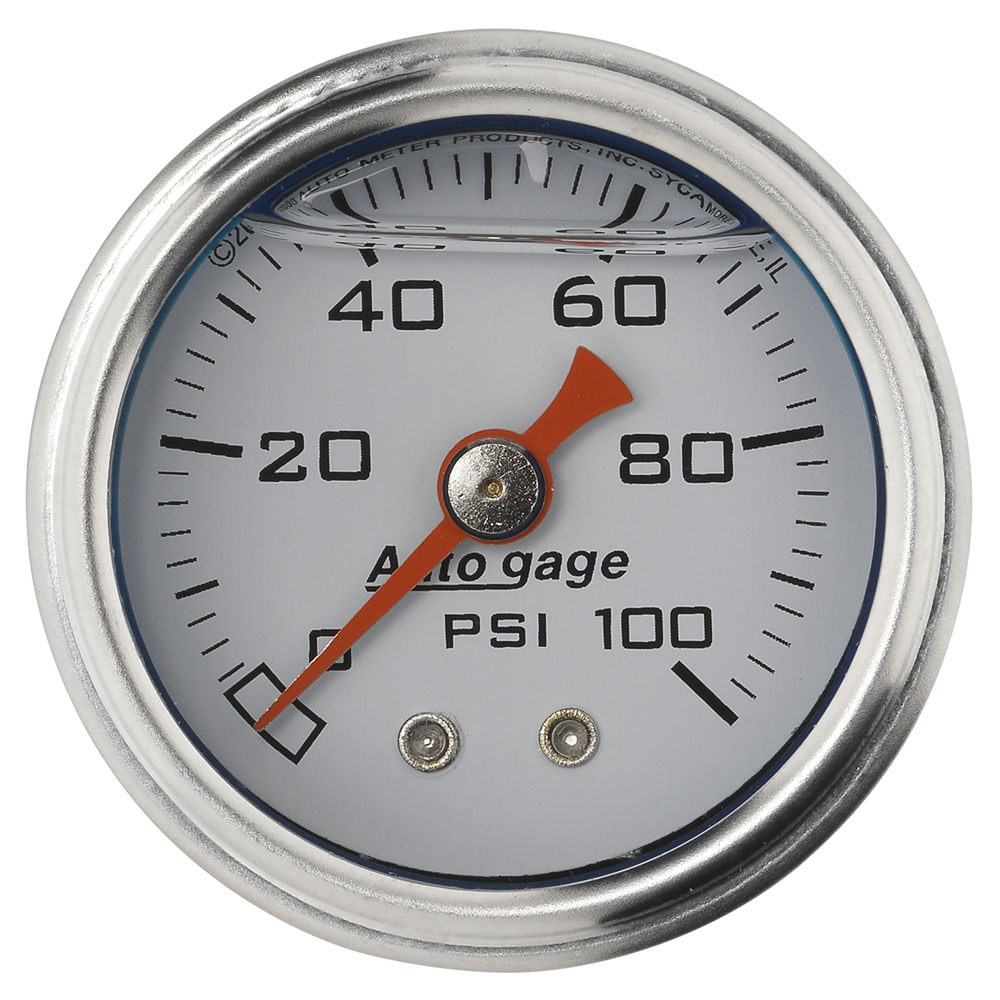 Auto Meter Fuel Pressure Gauge 2177; Auto Gage Liquid Filled Inline 0 to 100 PSI 1-1/2 in. Mechanical 