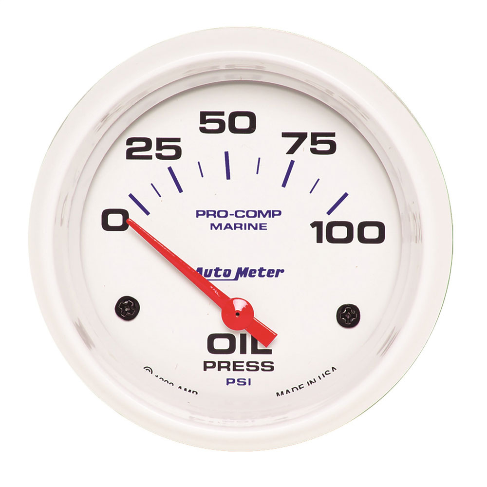 Photo for Auto Meter Engine Oil Pressure Gauge 200759; Marine White Oil Pressure 0 to 100 PSI 2-5/8 in. Electric