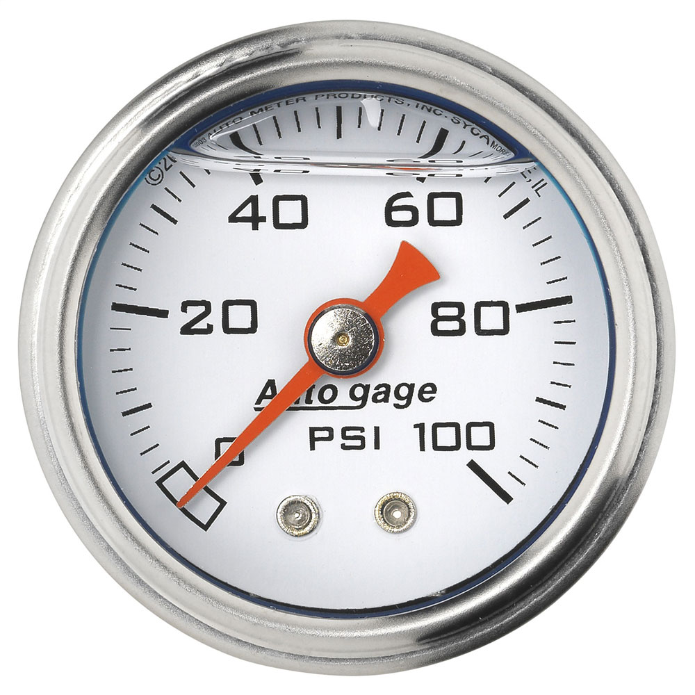 Auto Meter Fuel Pressure Gauge 2177; Auto Gage Inline 0 to 100 PSI 1-1/2 in. Full Mechanical 