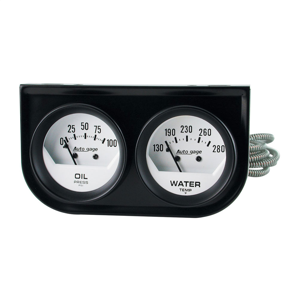Photo for Auto Meter Gauge Set 2323; Auto Gage Water Temp, Oil Pressure White Black Dash Panel