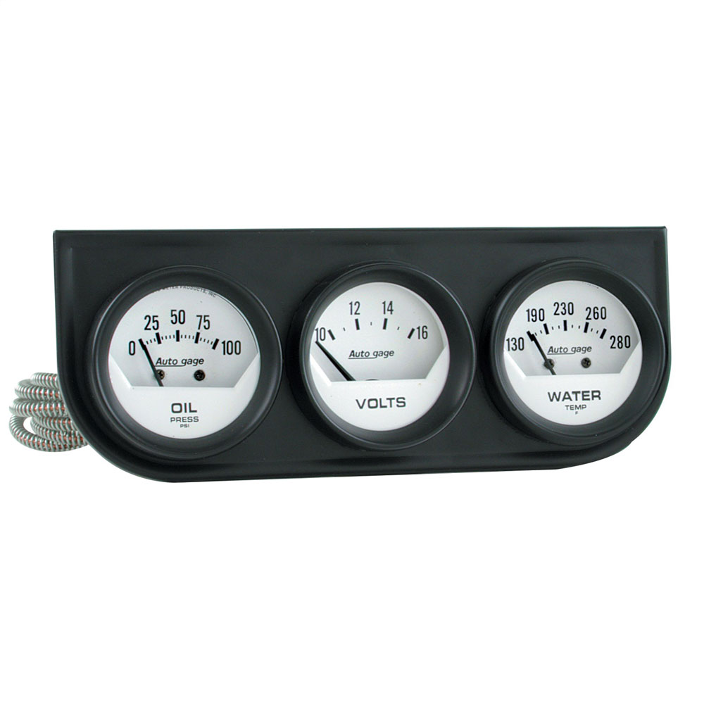 Photo for Auto Meter Gauge Set 2324; Auto Gauge Mechanical Water Temperature, Voltmeter, Oil Pressure White Panel 