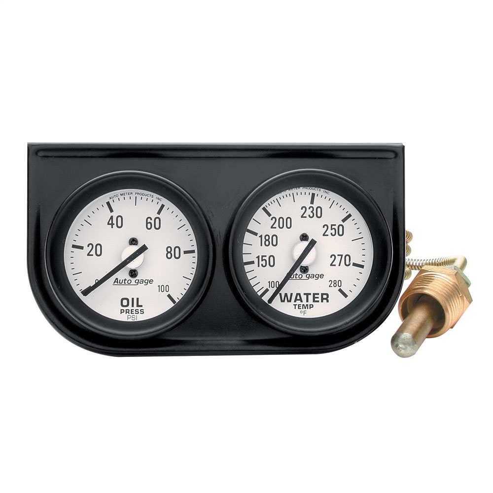 Photo for Auto Meter Gauge Set 2326; Auto Gage Mechanical Water Temp, Oil Pressure White Black Dash Panel
