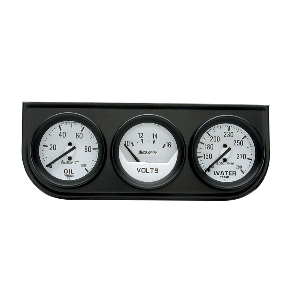 Auto Meter Gauge Set 2327; Auto Gauge Water Temp, Volts, Oil Pressure White Panel 