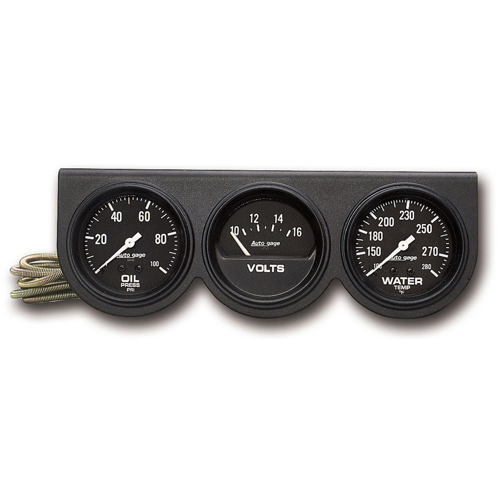 Photo for Auto Meter Gauge Set 2398; Auto Gage Water Temp, Volts, Oil Pressure Black Black Dash Panel 