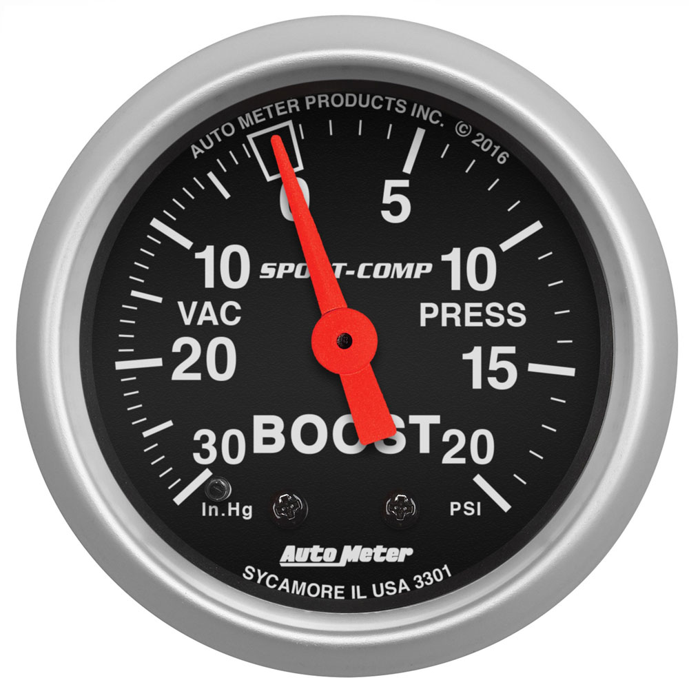 Photo for Auto Meter Multi Purpose Boost/Vacuum Gauge 3301; Sport Comp Dash Mount 30 inHg to 20 PSI 2-1/16 in. Full