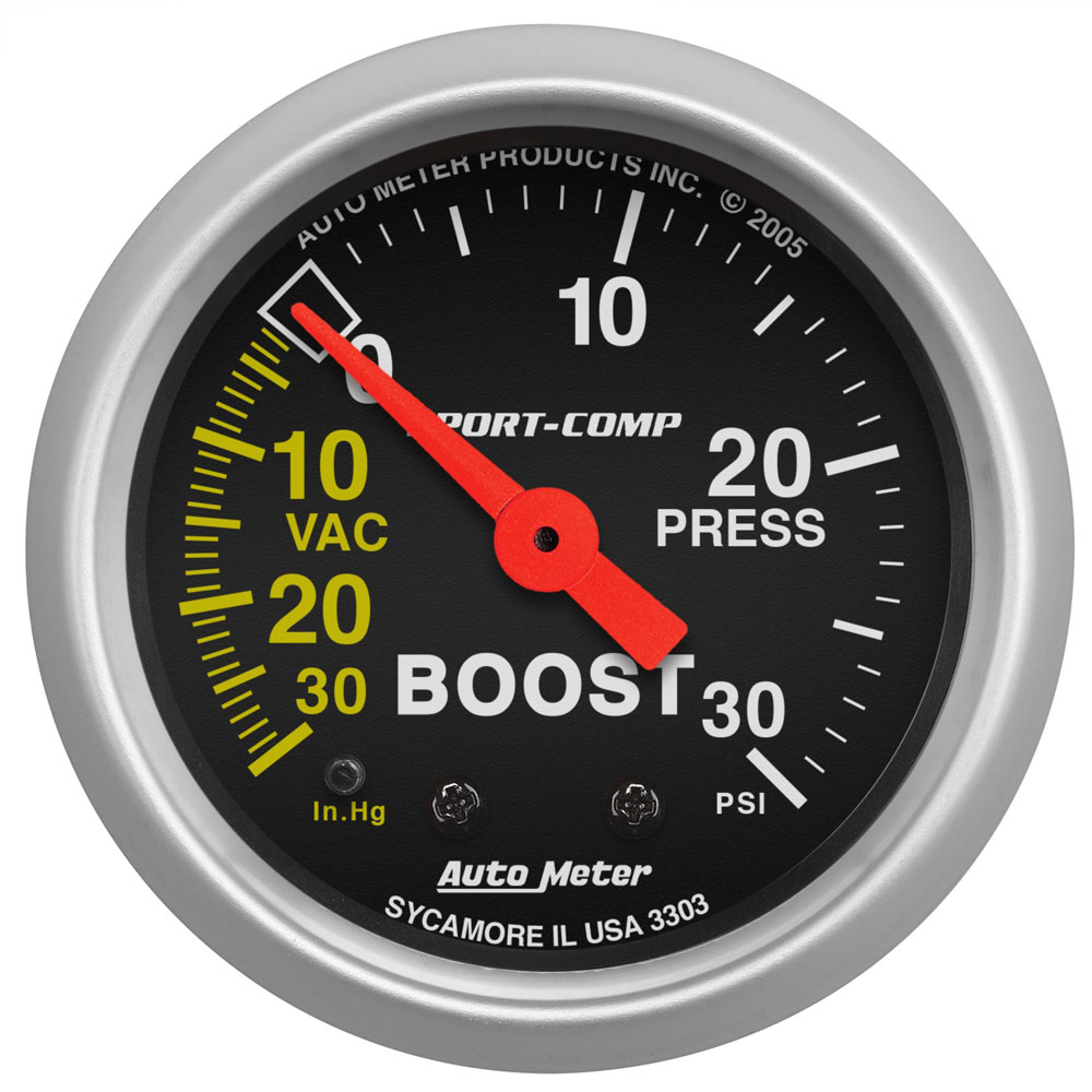 Photo for Auto Meter Multi Purpose Boost/Vacuum Gauge 3303; Sport Comp Boost, Vacuum 30 inHg to 30 PSI 2-1/16 in. Full