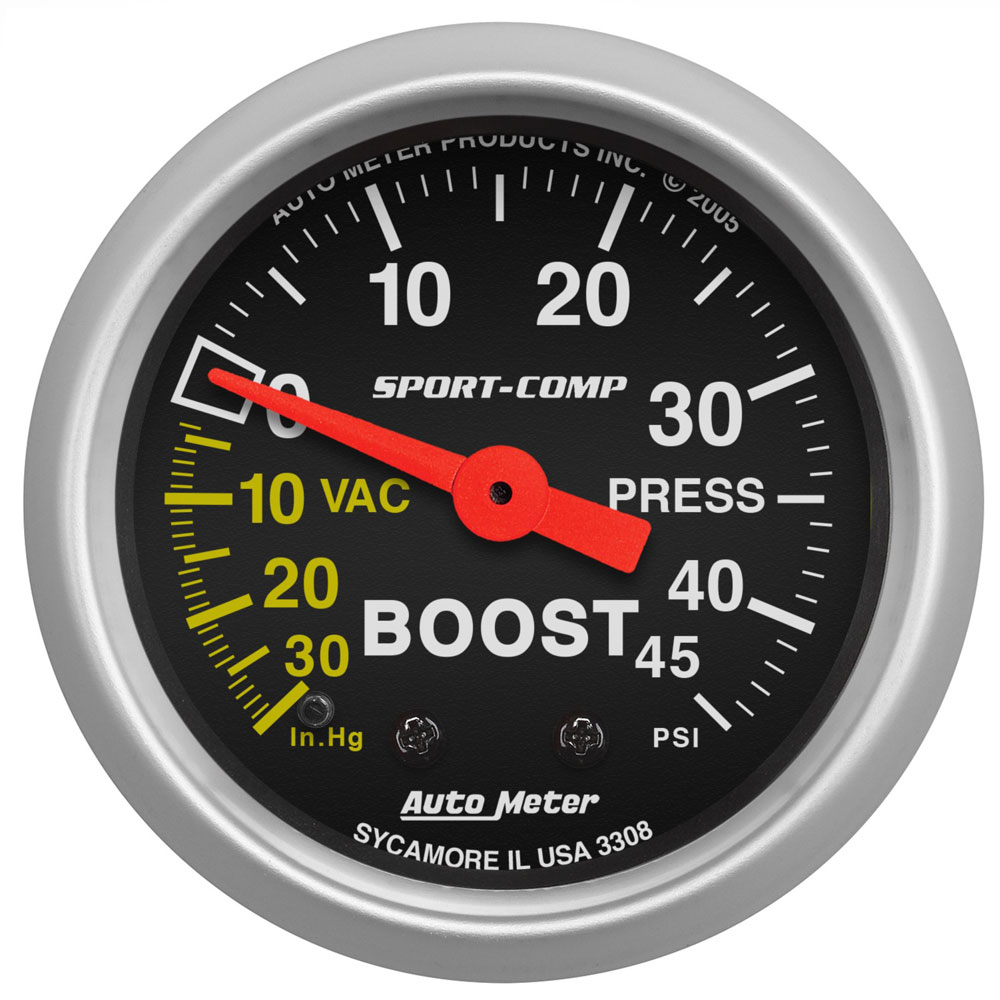 Photo for Auto Meter Multi Purpose Boost/Vacuum Gauge 3308; Sport Comp Boost, Vacuum 30 inHg to 45 PSI 2-1/16 in. Full Mechanical