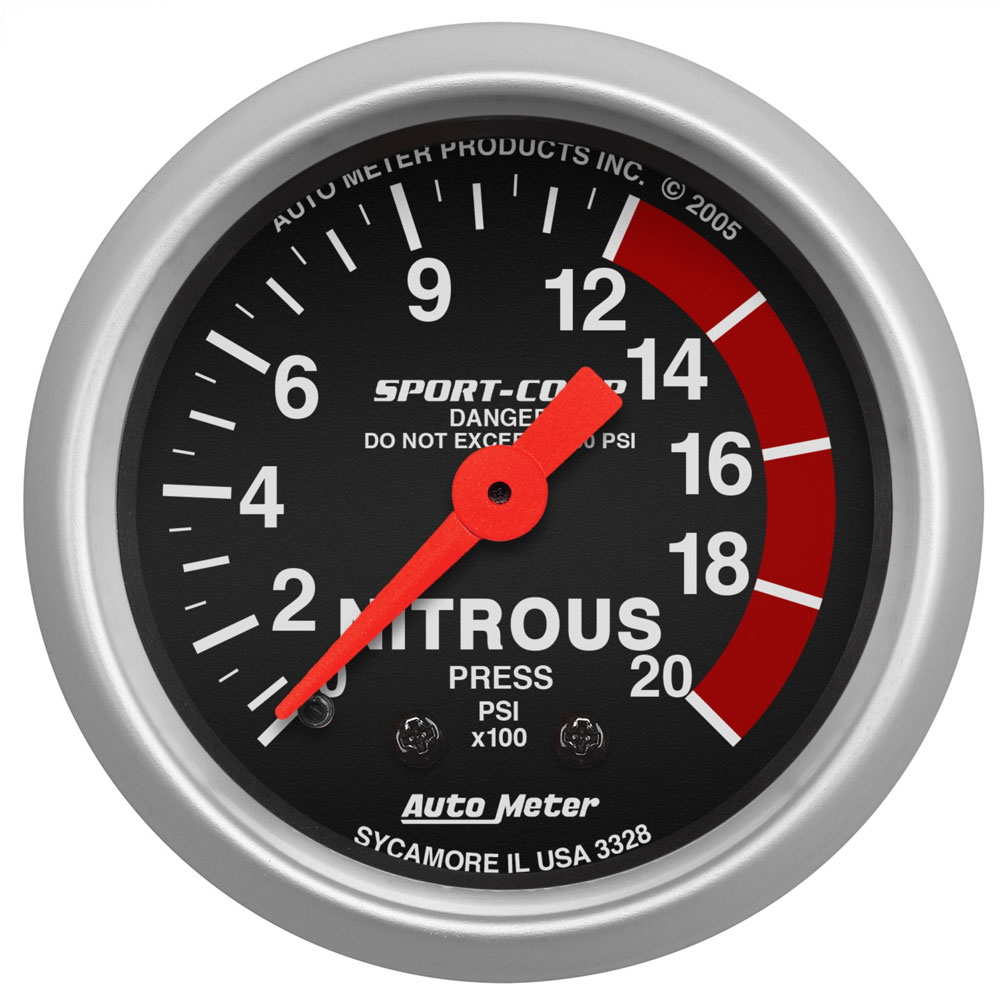 Photo for Auto Meter Nitrous Oxide Pressure Gauge 3328; Sport Comp Nitrous Pressure 0 to 2000 PSI 2-1/16 in. Full Mechanical