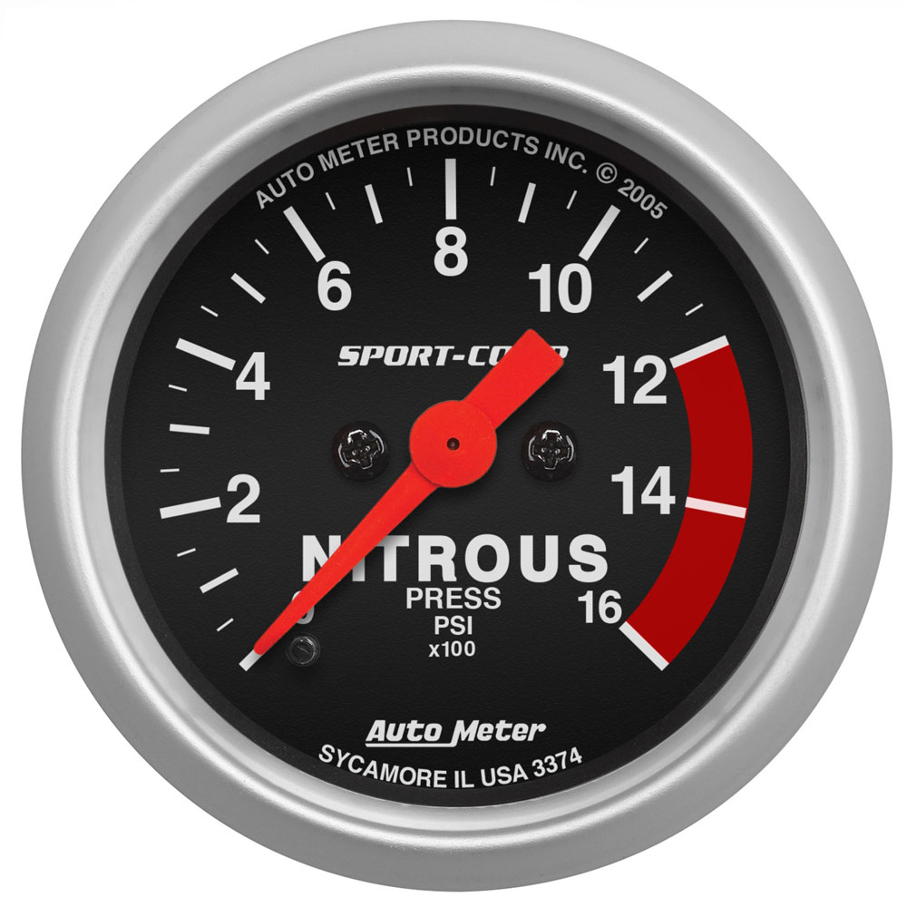 Photo for Auto Meter Nitrous Oxide Pressure Gauge 3374; Sport Comp Nitrous Pressure 0 to 1600 PSI 2-1/16 in. Full Electric