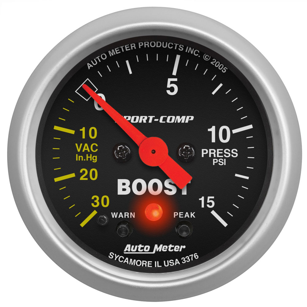 Photo for Auto Meter Multi Purpose Boost/Vacuum Gauge 3376; Sport Comp Boost, Vacuum 30 inHg to 15 PSI 2-1/16 in. Full Electric