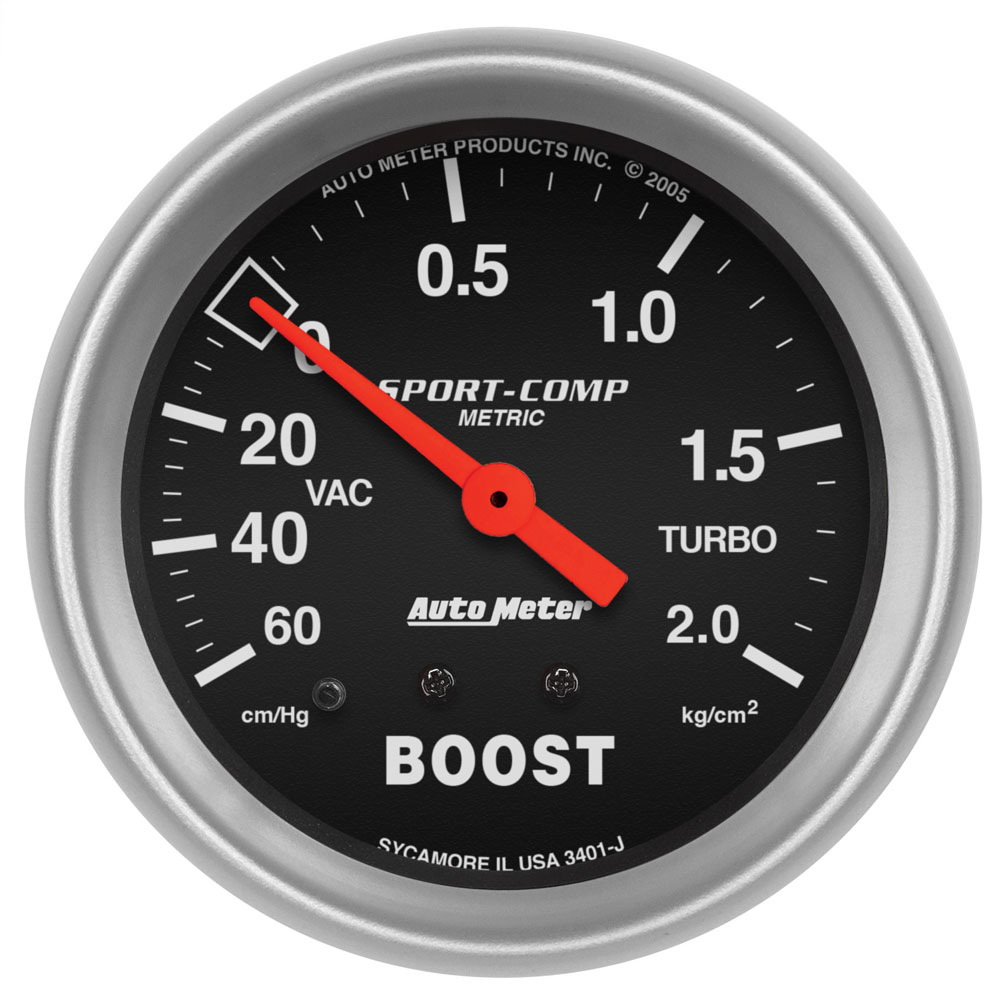 Photo for Auto Meter Multi Purpose Boost/Vacuum Gauge 3401-J; Sport Comp Boost, Vacuum 60 cmHg to 2.0 kg/cm2 2-5/8 in. Full Mechanical