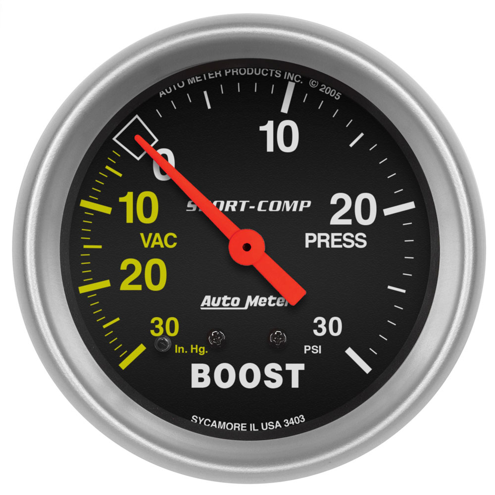 Photo for Auto Meter Multi Purpose Boost/Vacuum Gauge 3403; Sport Comp Boost, Vacuum 30 inHg to 30 PSI 2-5/8 in. Full Mechanical
