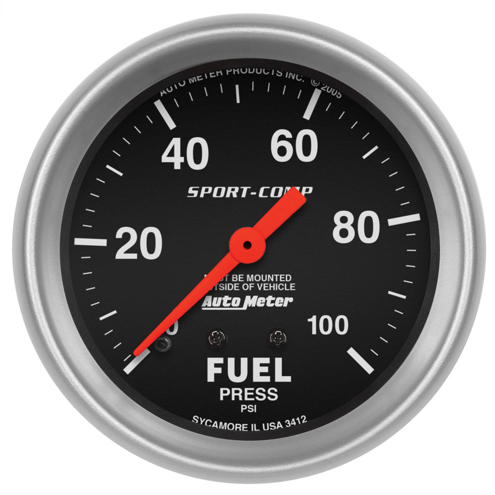 Photo for Auto Meter Fuel Pressure Gauge 3412; Sport Comp Dash Mount 0 to 100 PSI 2-5/8 in. Full Mechanical