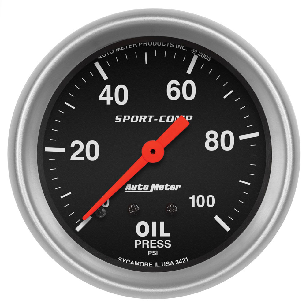 Photo for Auto Meter Engine Oil Pressure Gauge 3421; Sport Comp Dash Mount 0 to 100 PSI 2-5/8 in. Full