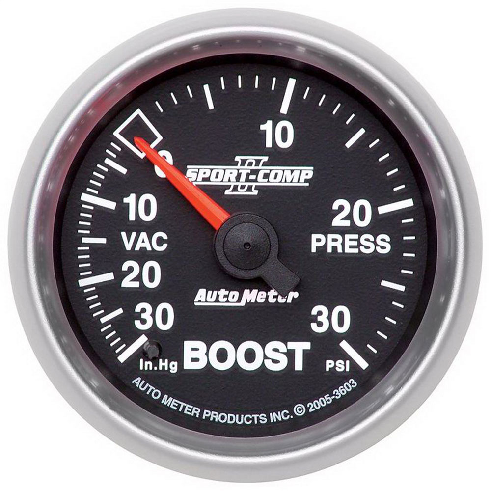 Photo for Auto Meter Multi Purpose Boost/Vacuum Gauge 3603; Sport Comp II Boost, Vacuum 30 inHg to 30 PSI 2-1/16 in. Full Mechanical 