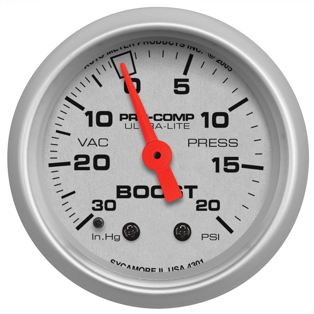Photo for Auto Meter Multi Purpose Boost/Vacuum Gauge 4301; Ultra Lite Dash Mount 30 inHg to 20 PSI 2-1/16 in. Full