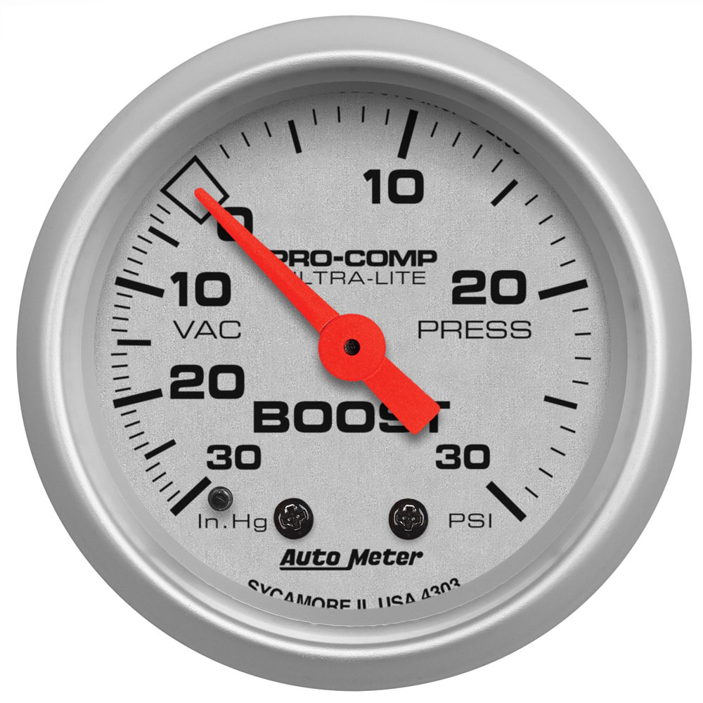 Photo for Auto Meter Multi Purpose Boost/Vacuum Gauge 4303; Ultra Lite Boost, Vacuum 30 inHg to 30 PSI 2-1/16 in. Full 