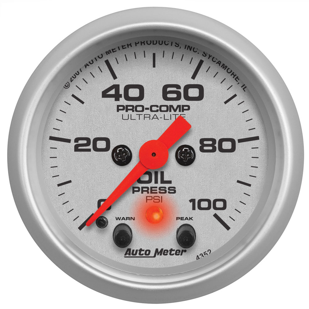 Photo for Auto Meter Engine Oil Pressure Gauge 4352; Ultra Lite Oil Pressure 0 to 100 PSI 2-1/16 in. Full Electric