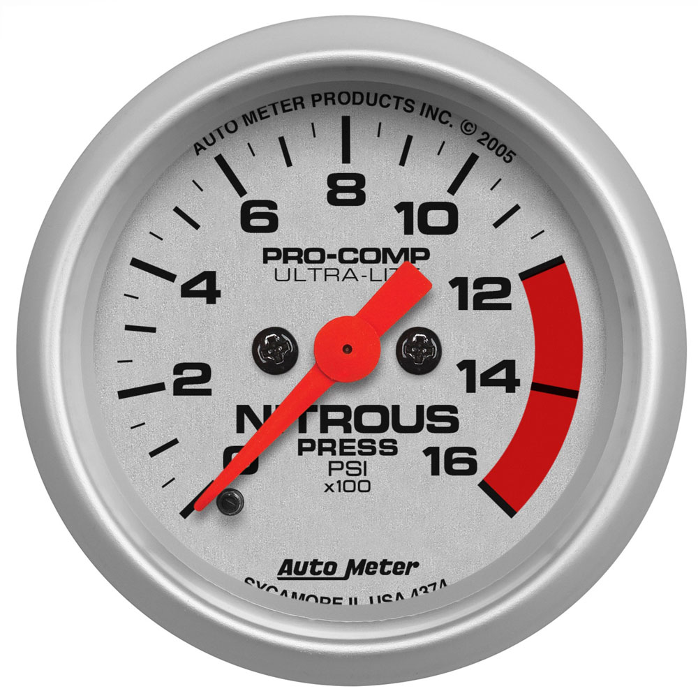 Photo for Auto Meter Nitrous Oxide Pressure Gauge 4374; Ultra Lite Nitrous Pressure 0 to 1600 PSI 2-1/16 in. Full Electric
