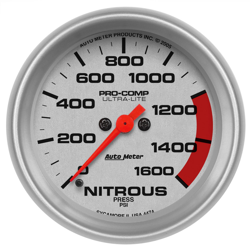 Photo for Auto Meter Nitrous Oxide Pressure Gauge 4474; Ultra Lite Nitrous Pressure 0 to 1600 PSI 2-5/8 in. Full Electric 