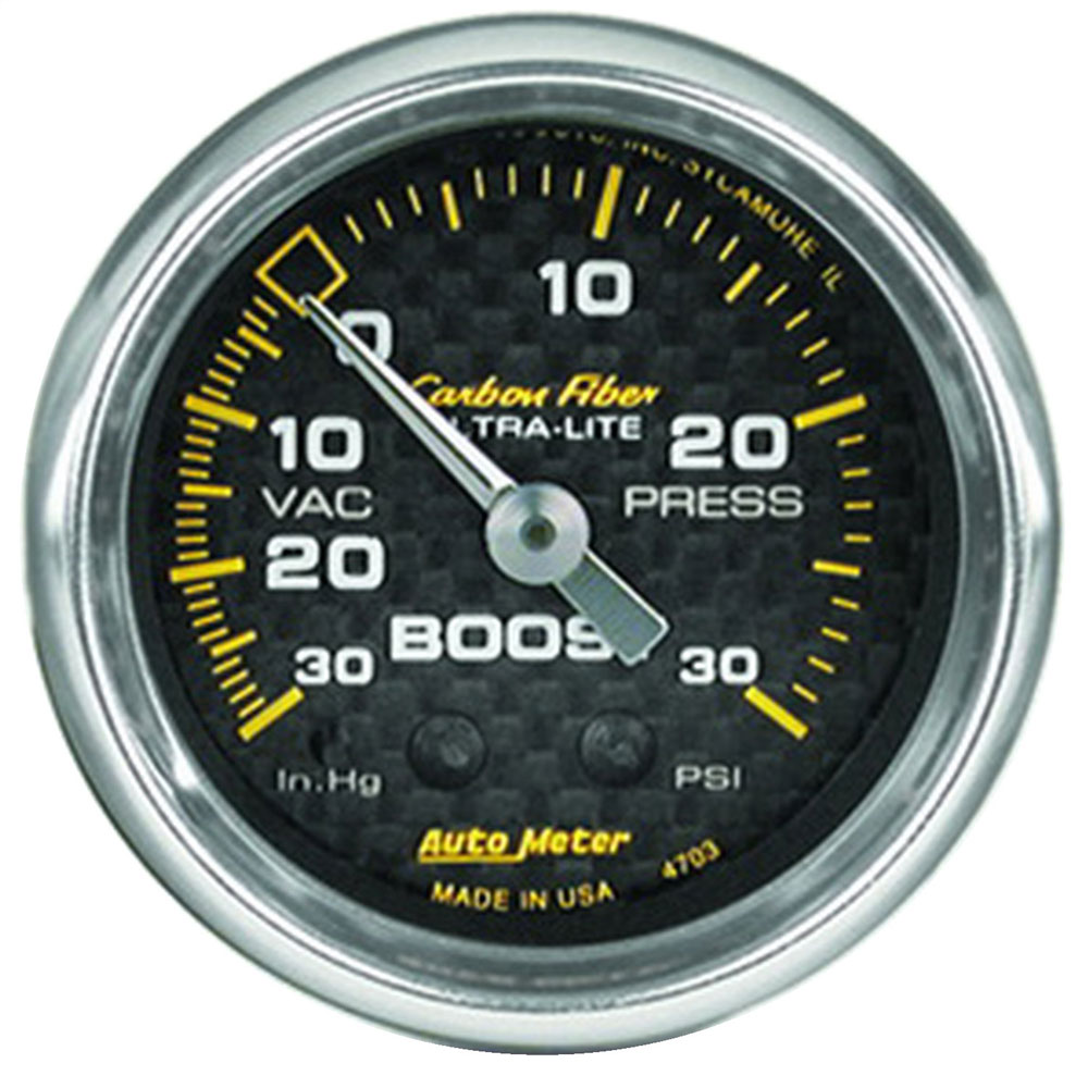 Photo for Auto Meter Multi Purpose Boost/Vacuum Gauge 4703; Carbon Fiber Boost, Vacuum 30 inHg to 30 PSI 2-1/16 in. Full Mechanical