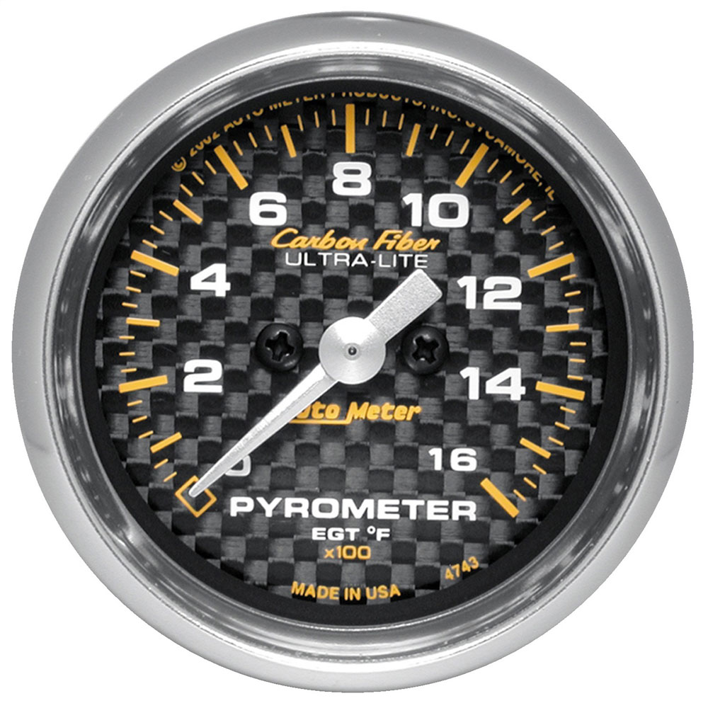 Photo for Auto Meter Boost/Pyrometer Gauge 4744; Carbon Fiber Pyrometer Kit 0 to 2000 deg. F 2-1/16 in. Full Electric 