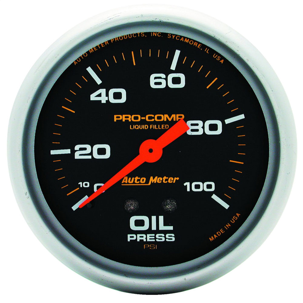 Photo for Auto Meter Engine Oil Pressure Gauge 5421; Pro Comp Liquid Filled Dash Mount 0 to 100 PSI 2-5/8 in. Full Mechanical