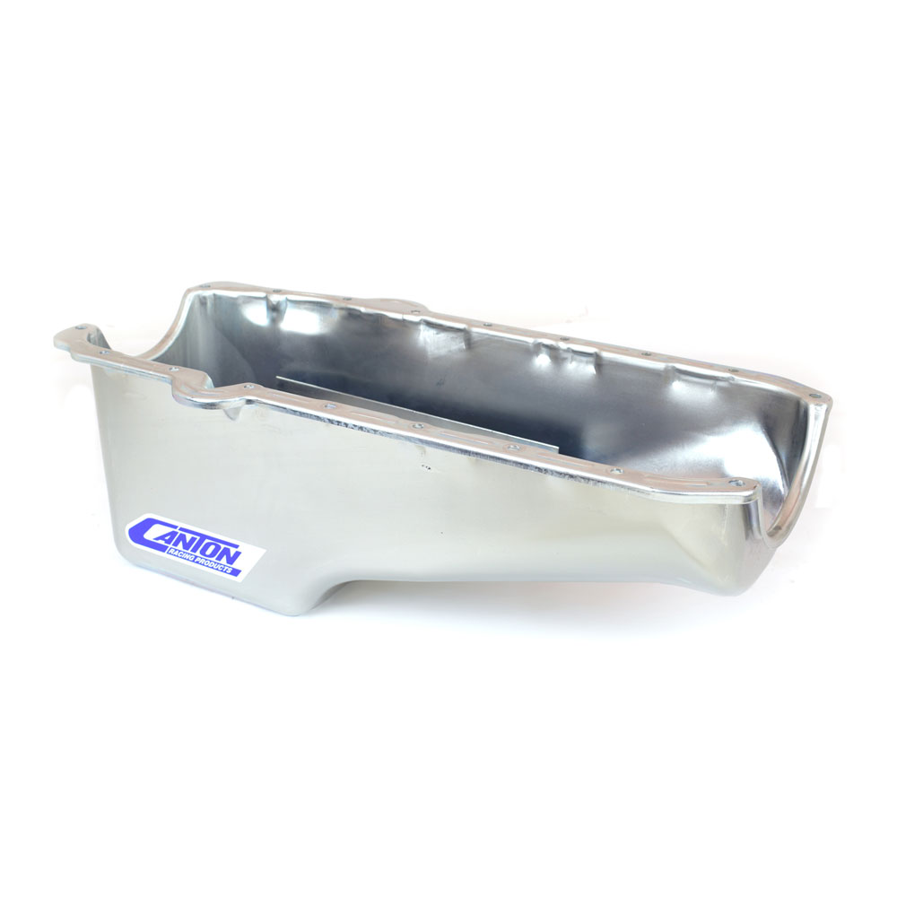Canton Oil Pan 11-200M; Circle Track Wet Sump 5 Quart Clear Zinc Plated for 1980 to 1985 Chevy 262 to 400 