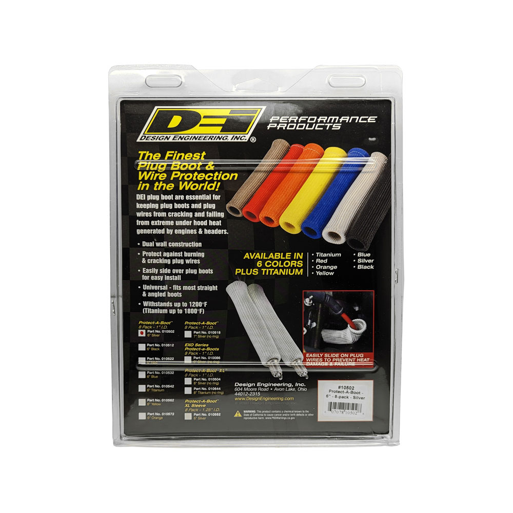 DEI Spark Plug Boot Heat Sleeve 10502; Protect A Boot Up to 1200 deg. F of Direct Continuous Heat 0.750 in. 6.000 in. Silver Fiberglass 