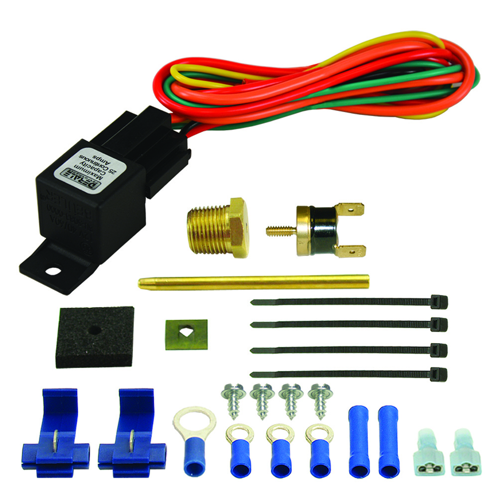 Derale Engine Coolant Fan Temperature Switch 16735; Single Stage Fan Controller 180 deg. F 2 Fan 3/8 in. -18 NPT Thread In, Push In 