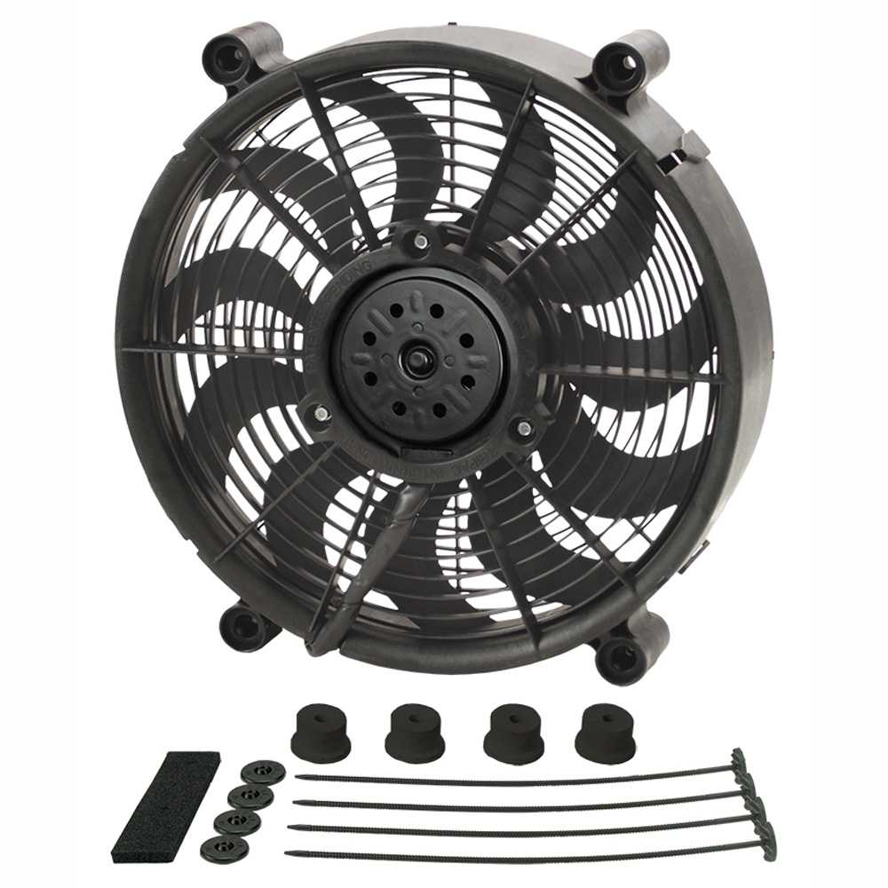Derale Electric Fan 18212; High Output Single RAD High: 1450; Low: 1000 CFM Electric 12.000 in. Skewed 