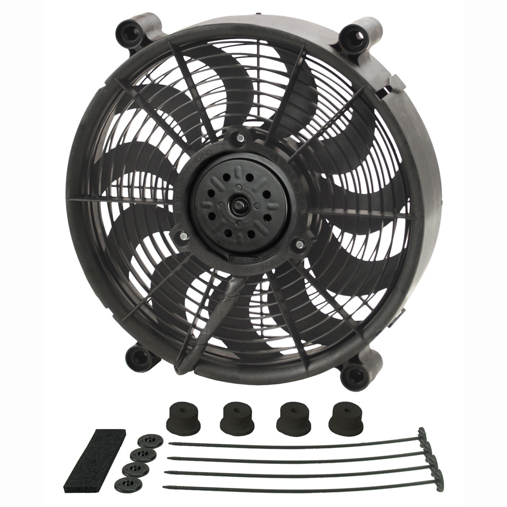 Derale Electric Fan 18212; High Output Single RAD High: 1450; Low: 1000 CFM Electric 12.000 in. Skewed 