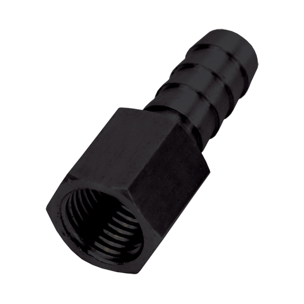 Derale Pipe Fitting 98104; NPT to Hose Adapter Black 1/4 in. NPT Female 3/8 in. Hose Barb Straight 