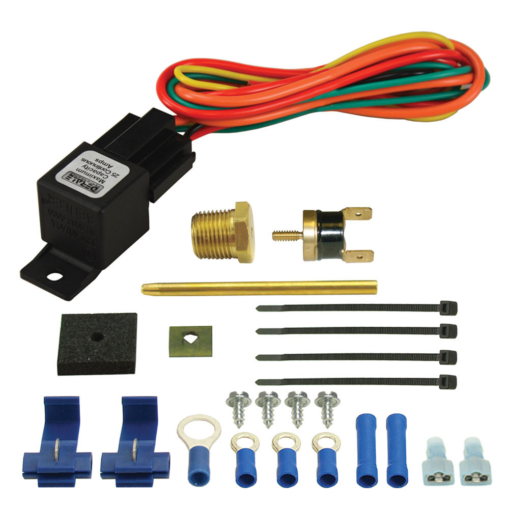 Derale Engine Coolant Fan Temperature Switch 16735; Single Stage Fan Controller 180 deg. F 2 Fan 3/8 in. -18 NPT Thread In, Push In 